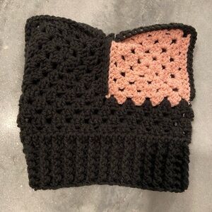 Handmade Crochet Cat Animal Ear Beanie Hat Cozy Ribbed Brim Stretch Winter Hat